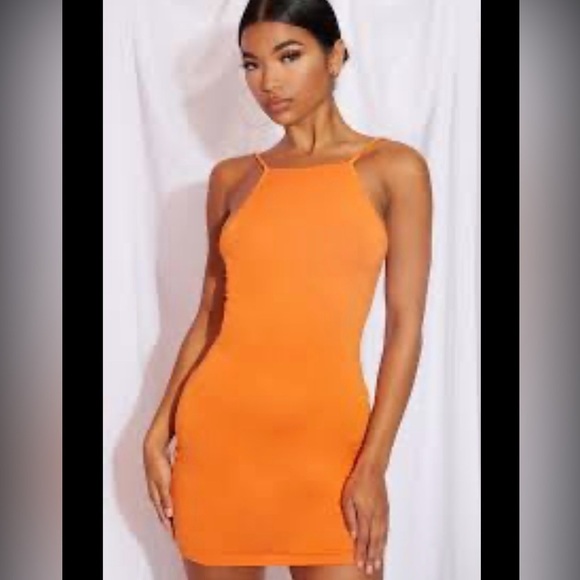 Pretty Little Thing | 90’s Neck Line | Bodycon | Dreamsicle Orange | Size 8 - Picture 1 of 7